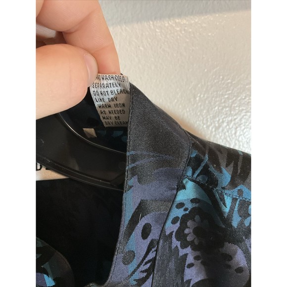 Chico's Design Women’s 1 Silk Blazer Black Blue Art to Wear Oriental Button - Picture 8 of 10